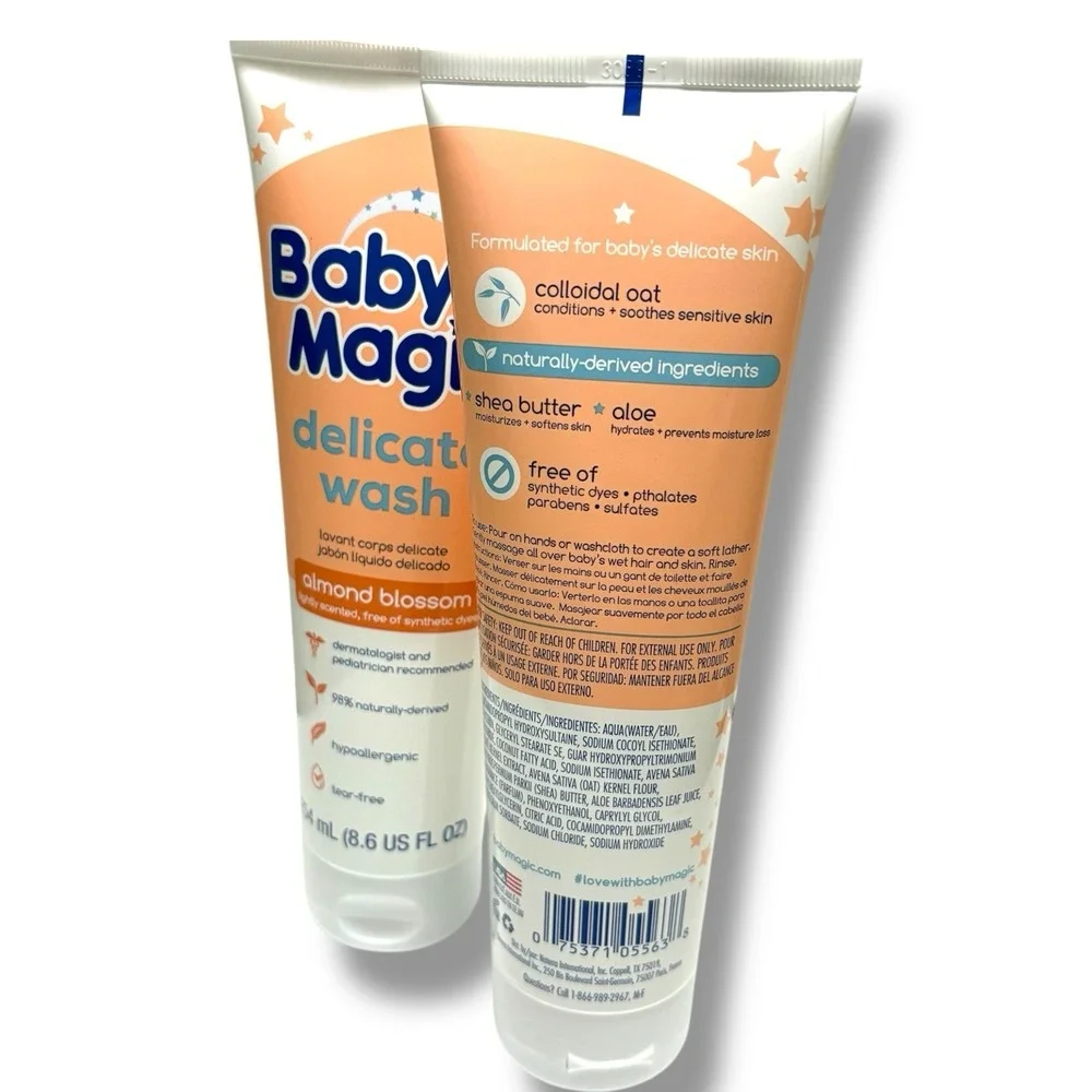 NEW BABY MAGIC  8.6 Oz Tube DELICATE‎ WASH Almond Blossom Lot Of 2